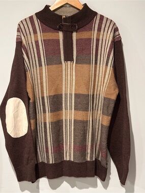 Men's Striped Crewneck Sweater in Brown, Tan and Cream